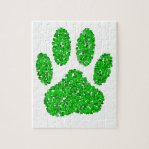 Green Foliage Dog Paw Print Legpuzzel