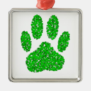 Green Foliage Dog Paw Print Metalen Ornament