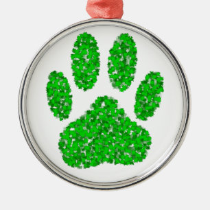 Green Foliage Dog Paw Print Metalen Ornament