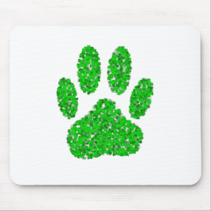 Green Foliage Dog Paw Print Muismat