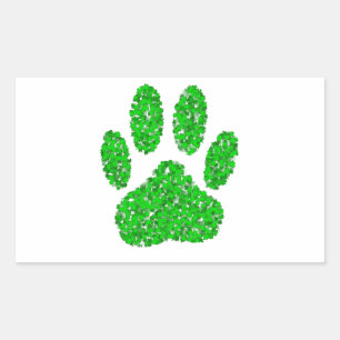Green Foliage Dog Paw Print Rechthoekige Sticker