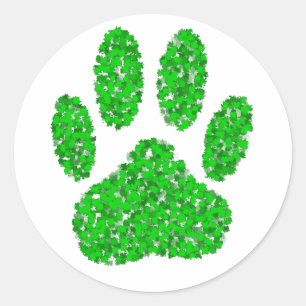 Green Foliage Dog Paw Print Ronde Sticker