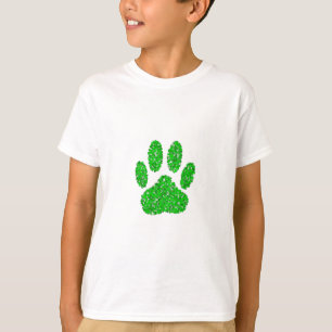 Green Foliage Dog Paw Print T-shirt