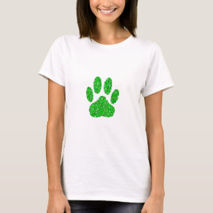 Green Foliage Dog Paw Print T-shirt