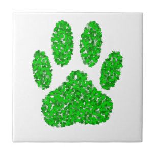 Green Foliage Dog Paw Print Tegeltje