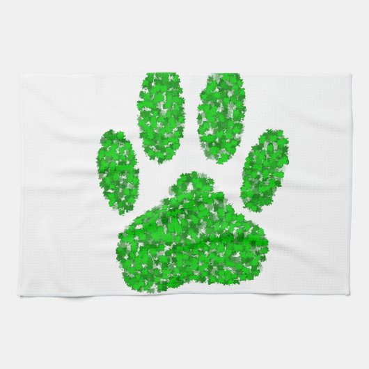 Green Foliage Dog Paw Print Theedoek (Horizontaal)