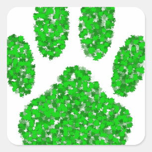 Green Foliage Dog Paw Print Vierkante Sticker