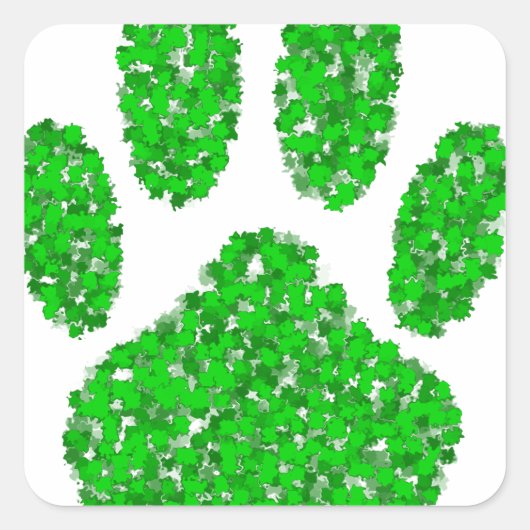 Green Foliage Dog Paw Print Vierkante Sticker (Voorkant)
