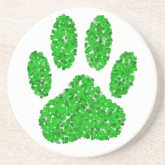 Green Foliage Dog Paw Print Zandsteen Onderzetter (Voorkant)