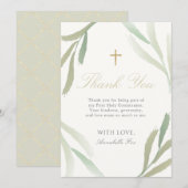 Green Foliage First Heilige Communie Dank u wel Kaart (Voorkant / Achterkant)