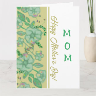 Green Foliage Floral Gold Mother's Day Card Kaart