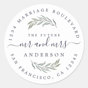 Green Foliage Future Mrs Wedding Return Address Ronde Sticker