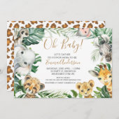 Green Foliage Greenery Safari Animals Baby shower Kaart (Voorkant / Achterkant)