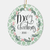 Green Foliage kersttypografie Editable Keramisch Ornament (Links)