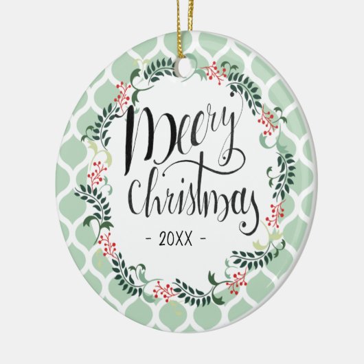 Green Foliage kersttypografie Editable Keramisch Ornament (Links)