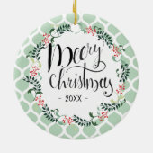 Green Foliage kersttypografie Editable Keramisch Ornament (Achterkant)