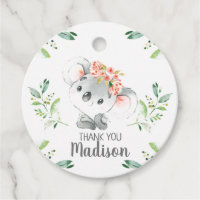 Green Foliage Pink Floral Koala Beer Favor Tags
