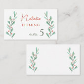 Green Foliage Red Berry-kerstkaart Plaatskaartje (Voorkant / Achterkant)