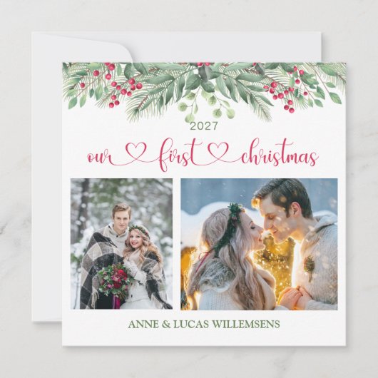 Green Foliage Red Berry Onze eerste kerstfoto (Voorkant)