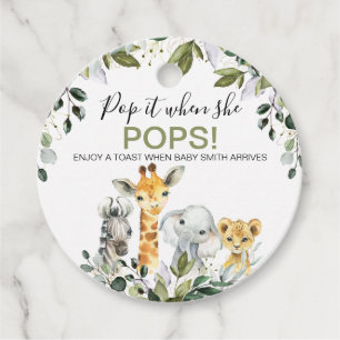 Green Foliage Safari Baby shower Pop It Bedankjes Labels