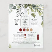 Green Foliage Text Script Bridesmaid info Card (Voorkant)