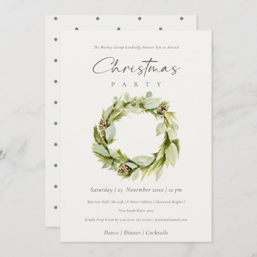 Green Foliage Winter Wreate Kerstparty Kaart (Voorkant / Achterkant)