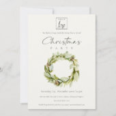 Green Foliage Winter Wreate Logo Kerstparty Kaart (Voorkant)