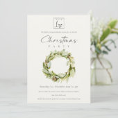 Green Foliage Winter Wreate Logo Kerstparty Kaart (Staand voorkant)