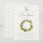 Green Foliage Winter Wreate Logo Kerstparty Kaart (Voorkant / Achterkant)