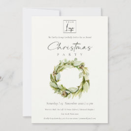 Green Foliage Winter Wreate Logo Kerstparty Kaart