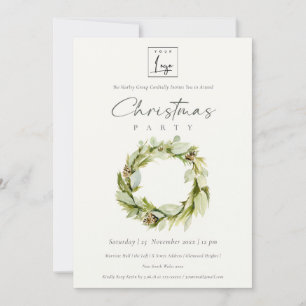 Green Foliage Winter Wreate Logo Kerstparty Kaart