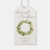 Green Foliage Winter Wreath Merriest Kerstmis Cadeaulabel (Voorkant)