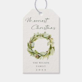 Green Foliage Winter Wreath Merriest Kerstmis Cadeaulabel