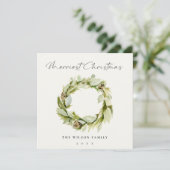 Green Foliage Winter Wreath Merriest Kerstmis Feestdagenkaart (Staand voorkant)