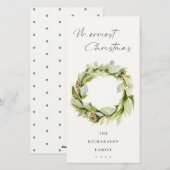 Green Foliage Winter Wreath Merriest Kerstmis Feestdagenkaart (Voorkant / Achterkant)
