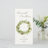 Green Foliage Winter Wreath Merriest Kerstmis Feestdagenkaart (Staand voorkant)