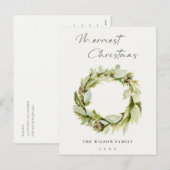 Green Foliage Winter Wreath Merriest Kerstmis Feestdagenkaart (Voorkant / Achterkant)