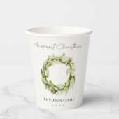 Green Foliage Winter Wreath Merriest Kerstmis Papieren Bekers (Voorkant)