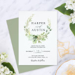 Green Foliage Wreath Botanical Wedding Invitation Kaart<br><div class="desc">Deze bruiloft-uitnodiging met een mooie kreet bestaande uit bladeren in verschillende groene tinten. Voor meer geavanceerde aanpassing van dit ontwerp,  te klikken gelieve de knoop "aanpassen". Overeenkomende objecten zijn ook beschikbaar.</div>