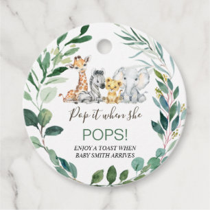 Green Foliage Wreath Safari Baby shower Pop it Bedankjes Labels