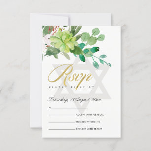 GREEN FOLIAGE WREATH STAR BAR BAT MITZVAH RSVP KAARTJE