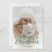 Green Folie Script Sneeuwfotokerstkaarten Feestdagenkaart (Voorkant)