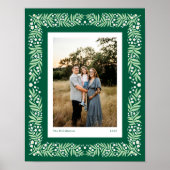 Green Folk Art Floral Lijst met aangepaste tekst Poster (Voorkant)