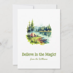 Green Font Oil Paint Christmas Holiday Camp Lake Feestdagenkaart