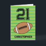 Green Football 21st Birthday Kaart<br><div class="desc">Gepersonaliseerd football 21ste verjaardagskaart voor zoon,  kleinzoon,  neef,  enz. De voorzijde is voorzien van een plek waar u zich kunt personaliseren met zijn naam. Een geweldige football verjaardagskaart voor spelers op het football en ventilatoren op het football.</div>