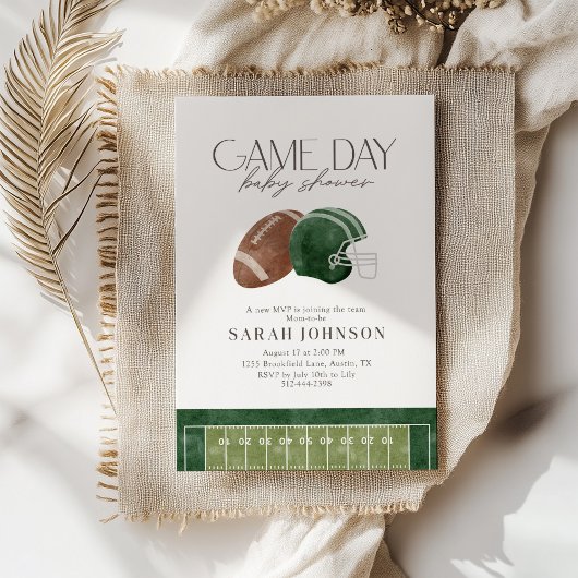 Green Football Game Day Baby Shower Invitation  Kaart
