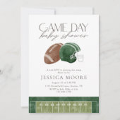 Green Football Game Day Baby Shower Invitation  Kaart (Voorkant)