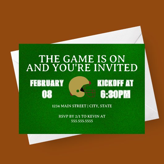 Green Football Game Night Invitation Kaart