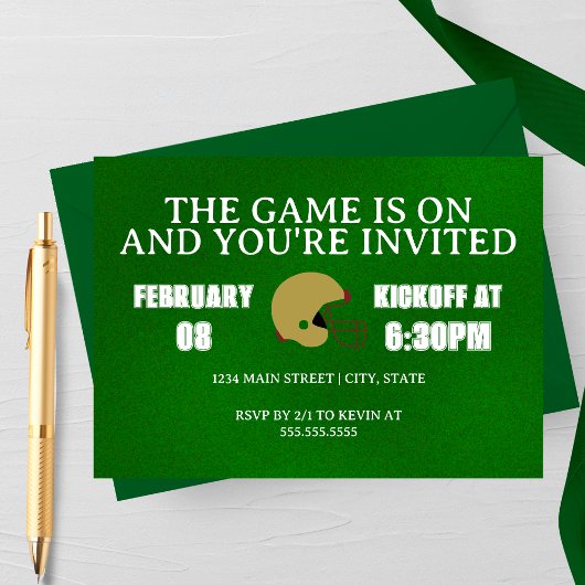 Green Football Game Night Invitation Kaart