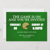 Green Football Game Night Invitation Kaart (Voorkant)